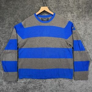 Abercrombie & Fitch Vintage Y2K Striped Crewneck Sweater Blue Gray Size M